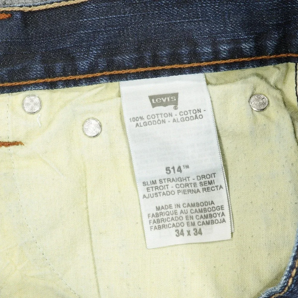 Levis 514 Jeans Men‎ 34x34 Blue Regular Straight Dark Wash